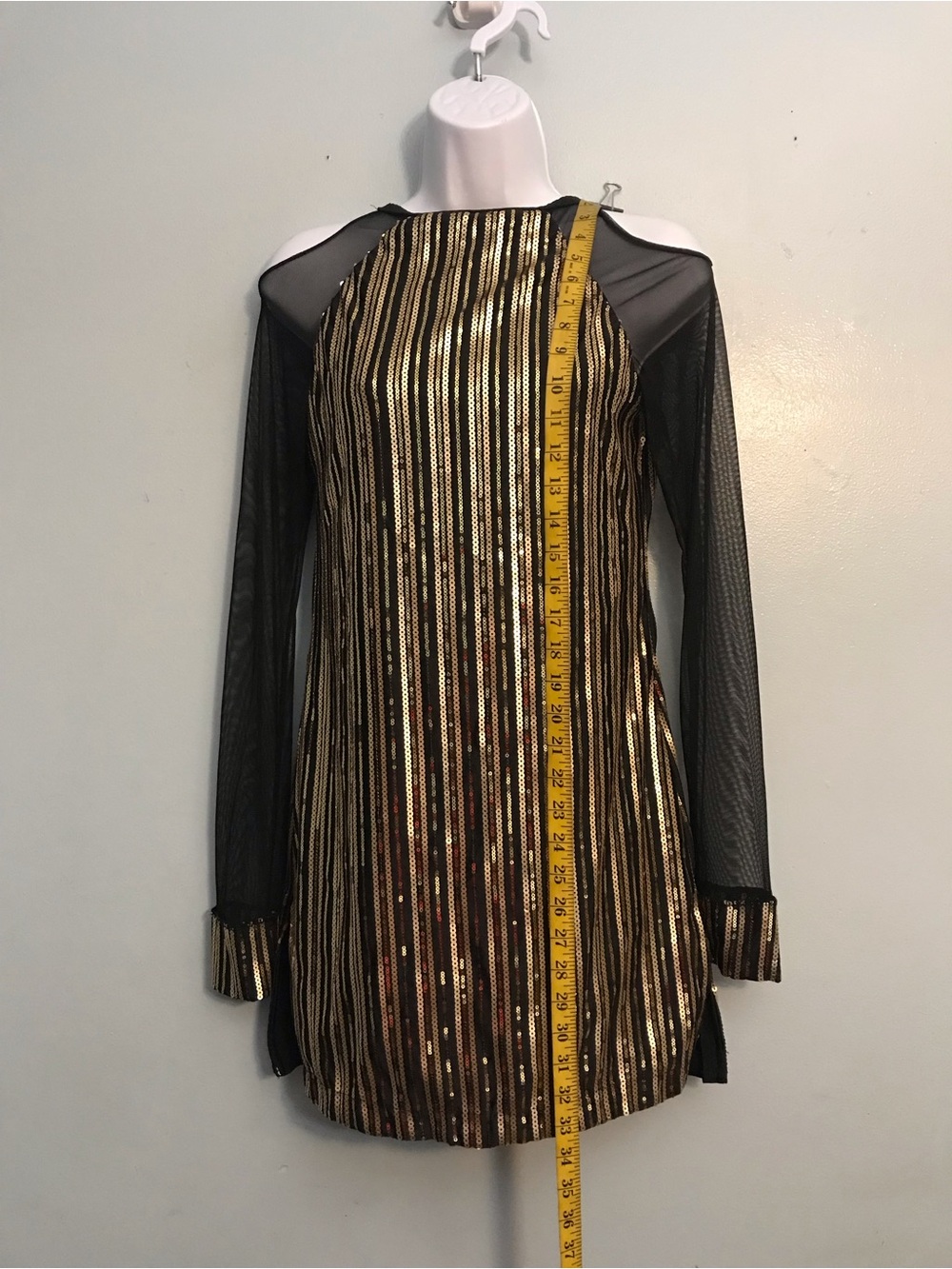 Revolution Black and Gold Striped Sequin Mesh Long Sleeve Dress